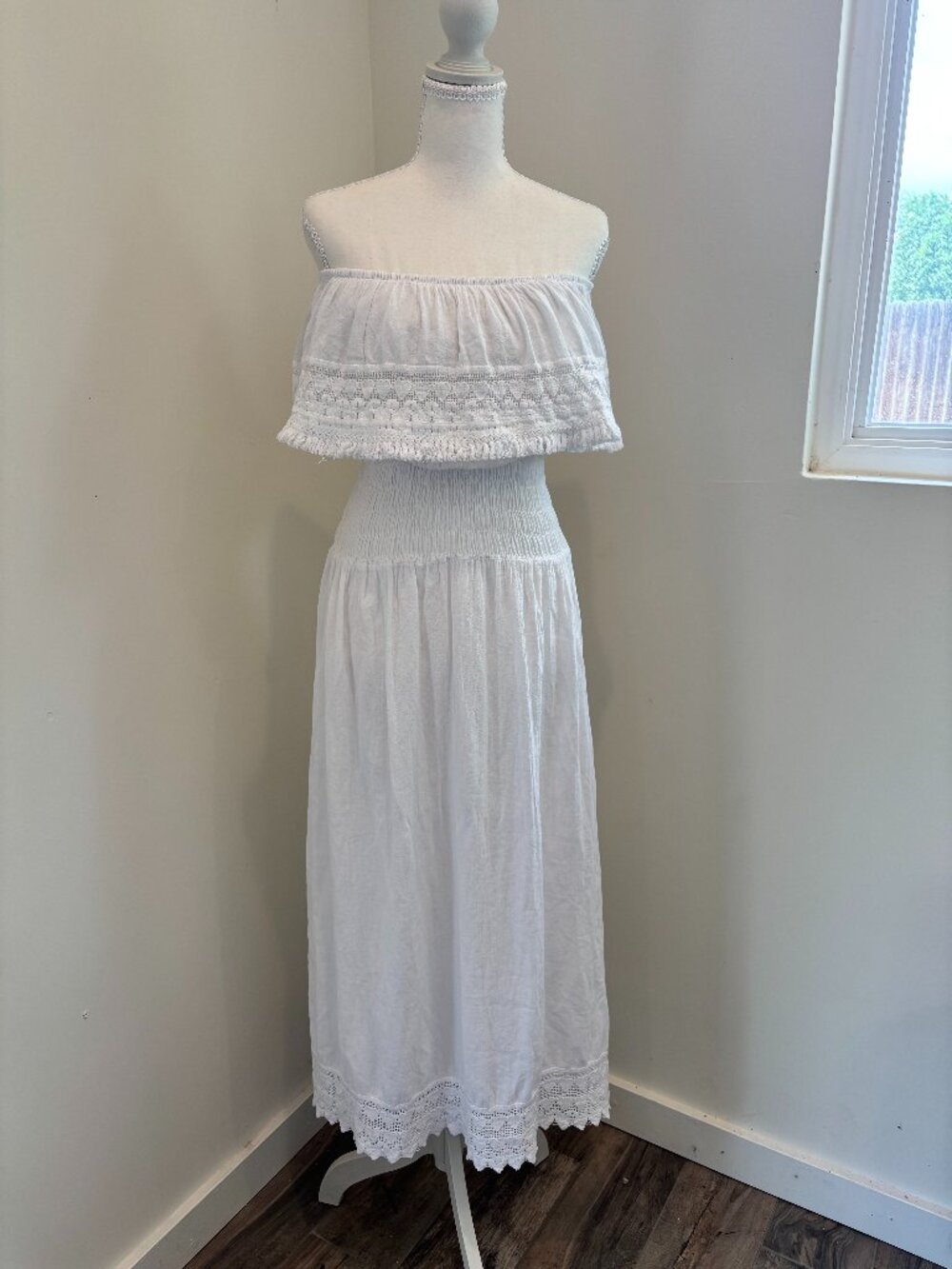 Sugar Sand Resort Wear White Flowy Vacation Dress Size L,
